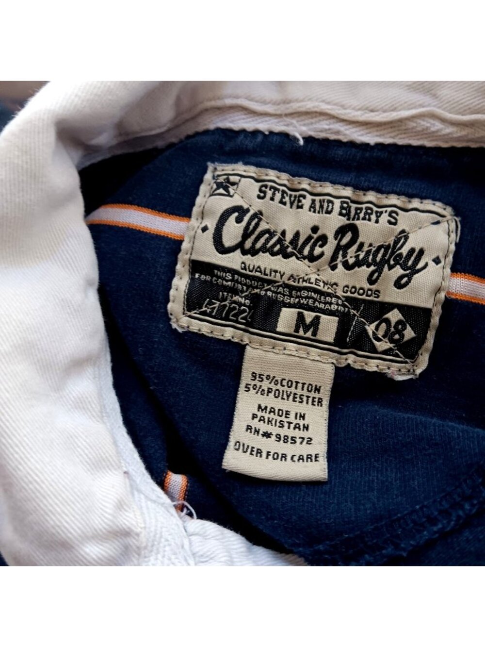 Vtg Rugby Medium Shirt men's Steve & Barrys Classic Blue Striped 90's Fade